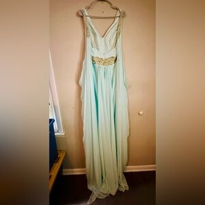 Elegant Light Aqua Gown with Gold Accents
